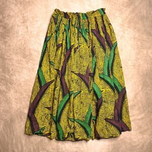 Vintage 90s Abstract Geometric Maxi Skirt Multicolor Ruffled Boho Hippie Peasant